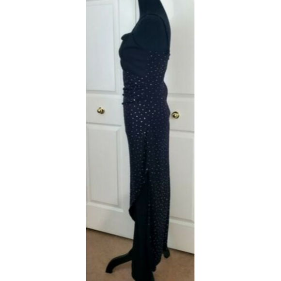 TOWER Ladies Evening Black Stretch Purple Glitter Layered Mesh Jumpsuit Sz M - Picture 2 of 8